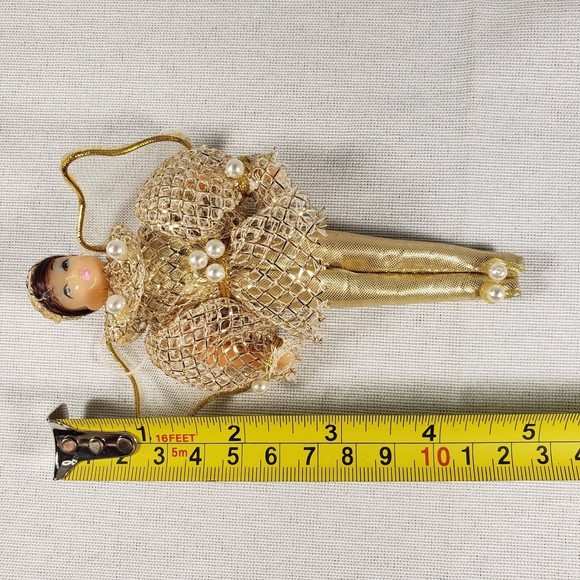 Vtg Handmade Doll Style Glittery Angel Christmas Ornament Gold & Silver Color 5" - Picture 7 of 7